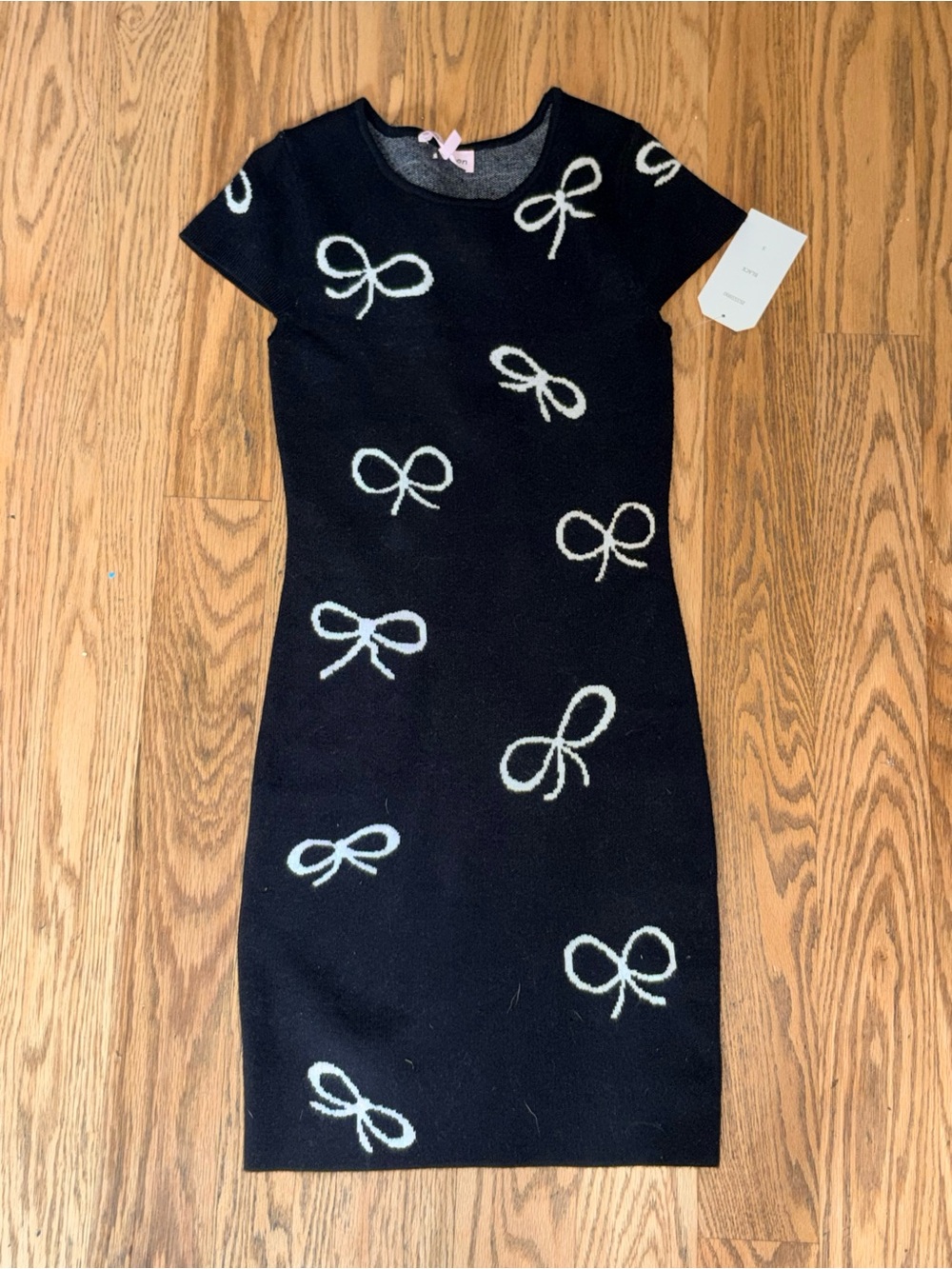 NWT Hazel Moon Black Bow Print Knit Mini Dress Size Small